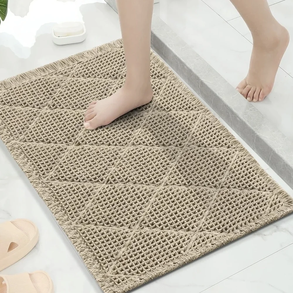 Waffle Bath Mat, 24x17 Inch, Boho Shower Rug Water Absorbent